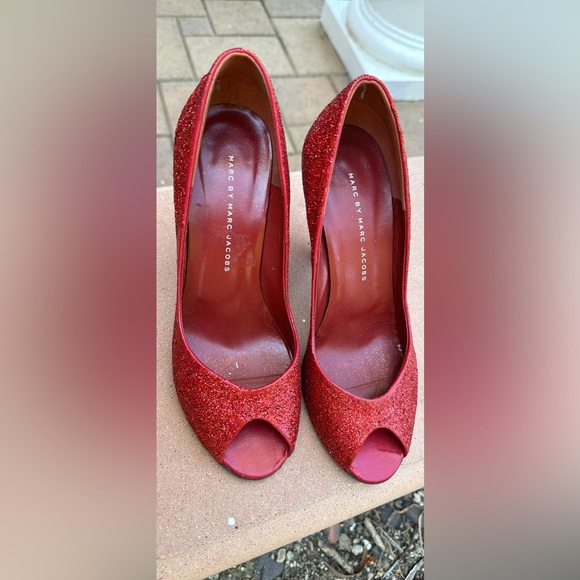 Wizard of oz Dorothy red glitter heels cosplay Marc Jacob’s peep toe kitten heel - Picture 2 of 6